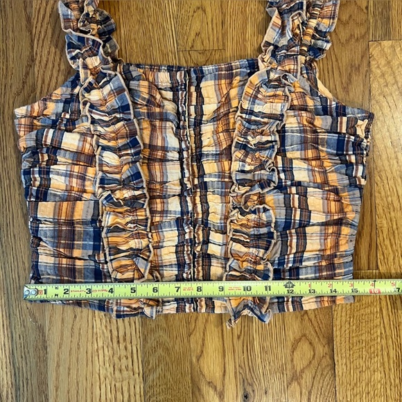 Anthropologie Crop Tank Corset Ruffle Smocked Plaid Verb Pallavi Singhee Size S - Picture 12 of 16